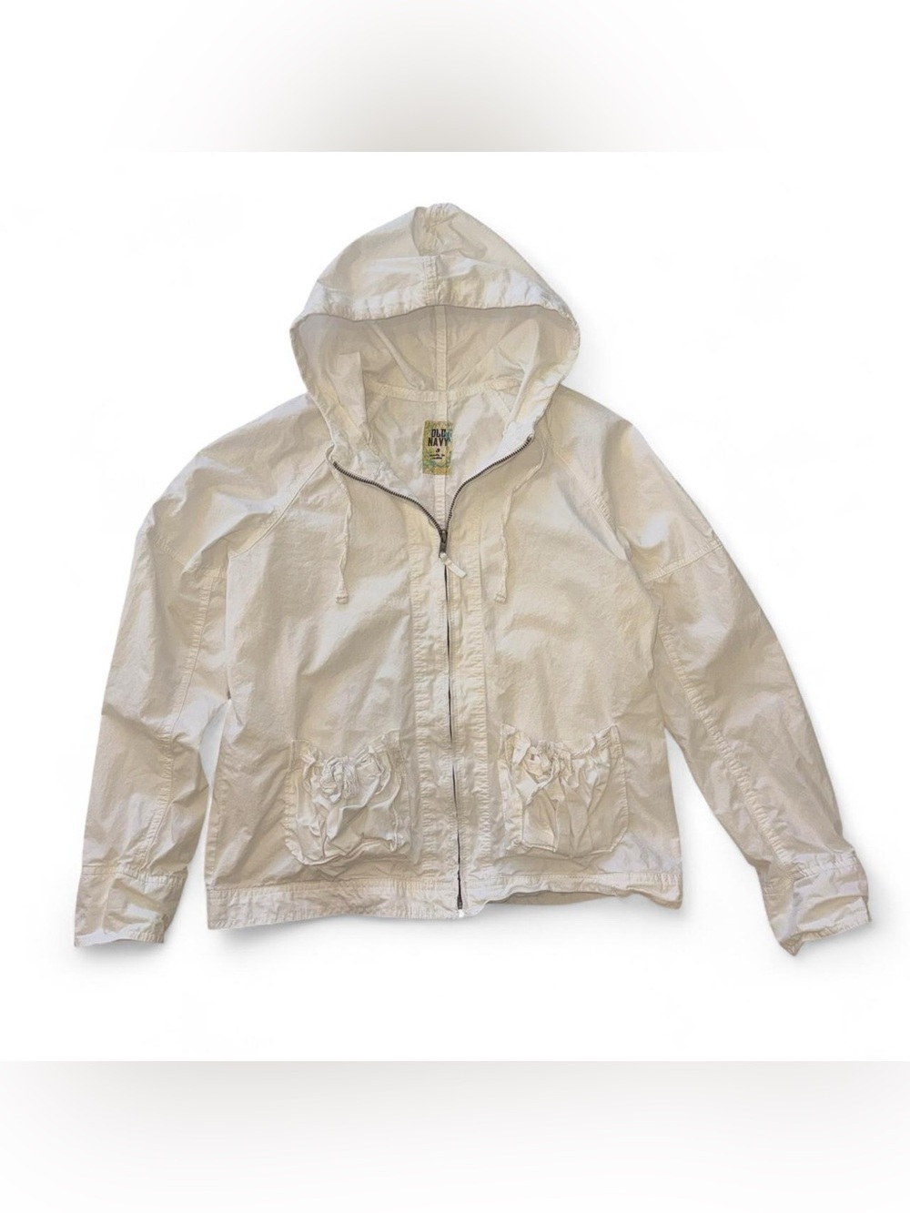 2007 Old Navy White Hooded Zip Front Windbreaker Jacket - Small
